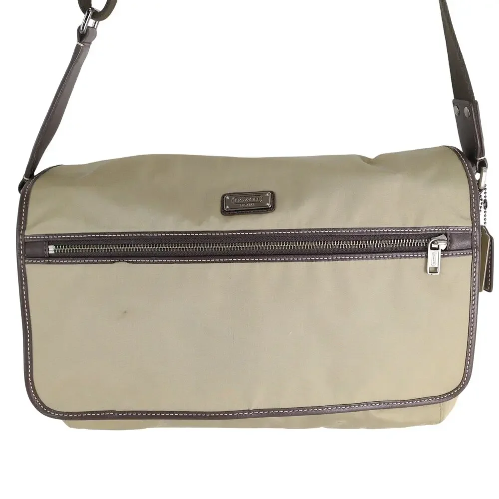Coach Tan Nylon Messenger Bag‎ F70355 Brown Leather Trim Crossbody 2012 Unisex